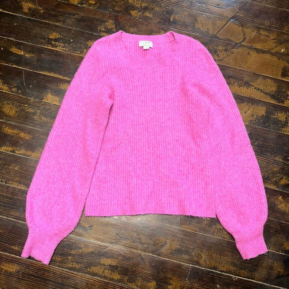J Crew XXS barbiecore pink wool blend puff sleeve sweater